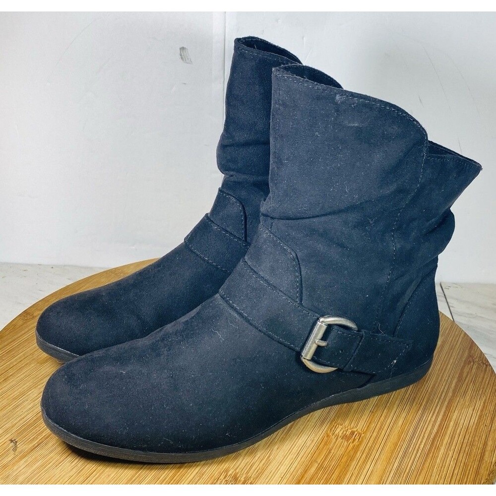 Rampage Women's Pull-on Booties with Flat Heel Black Boots Size 7M